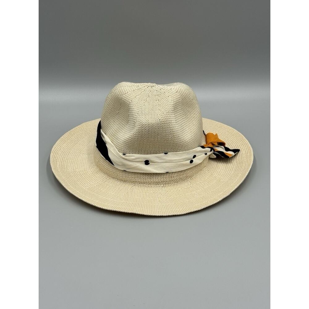 DULUTH Neutral Beige Woven Brim Polka Dot Band Fedora Hat Size Small